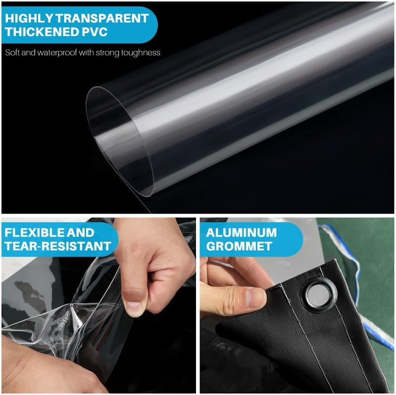 TOPCHANCES Clear Vinyl Curtains with Zipper Entry, Heavy Duty Waterproof PVC Clear Tarp with Grommets, Outdoor Clear Panel Curtain for Porch, Pergola, Gazebo, Patio, Enclosure (7'H x 8'W, Black)
