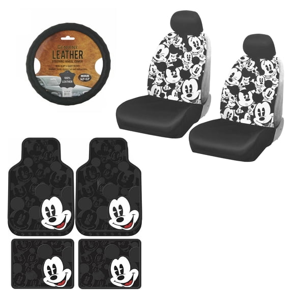 11pc Mickey Mouse Car Truck Front Seat Covers Floor Mats & Steering Wheel Cover