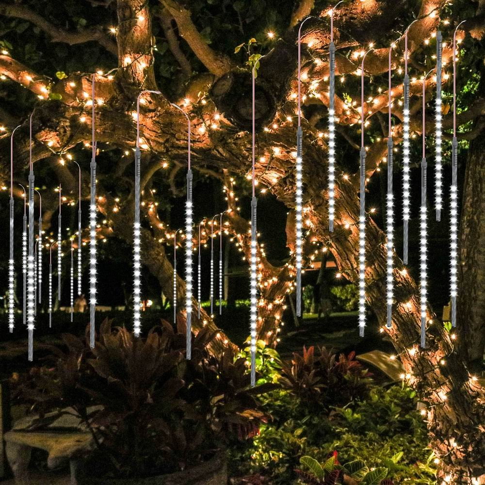 Solar LED Meteor Shower Rain Fairy Lights Falling Snow Christmas Icicle Decor US 
