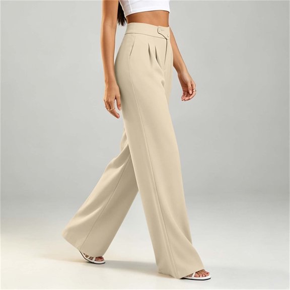 ClodeEU Women's High Waist Pleated Wide Leg Dress Pants, Casual Loose Trousers With Pockets ,Women's Plus L