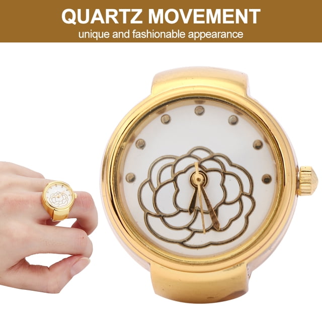 Reloj de Anillo de Dedo Patrón de Flores para Mujer Esfera Redonda Reloj de Cuarzo Rosa Oro Rosa ANGGREK Otros