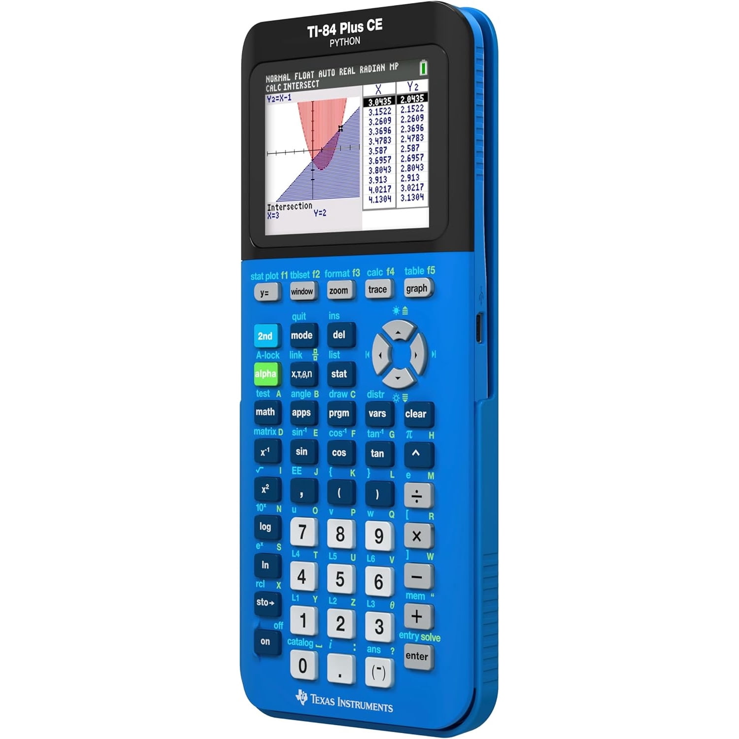 Pre-Owned Texas Instruments TI-84 Plus CE Graphing Calculator, Bionic Blue, Rechargeable, High School and College