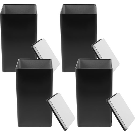 NICEXMAS 4Pcs Black Tinplate Storage Box with Lid Rounded Edges for Home Coffee and Tea Storage