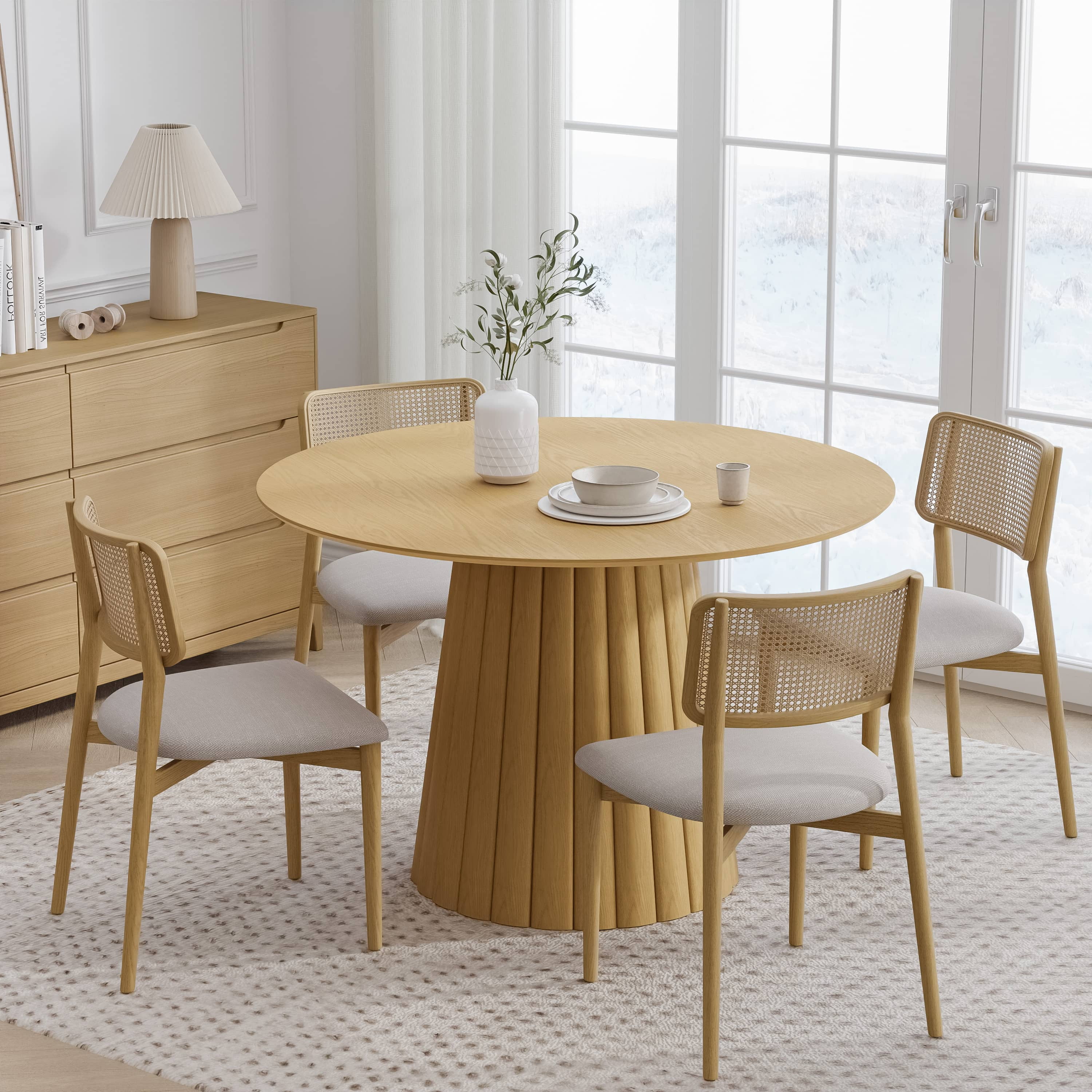 MAYEERTY 46" Wooden Round Rustic Dining Table for Dining Room Kitchen, Natural Wood