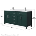 thumbnail image 5 of Wyndham Collection Beckett 66" Wood Double Bathroom Vanity in Nickel/Green, 5 of 6
