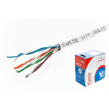 1000 Foot Cat5e 350mhz Cable 1000ft CAT5e UTP Solid 350Mhz Ethernet LAN Cable 24AWG RJ45 Network Wire Bulk Cat5 (Unshielded (UTP), White) ()