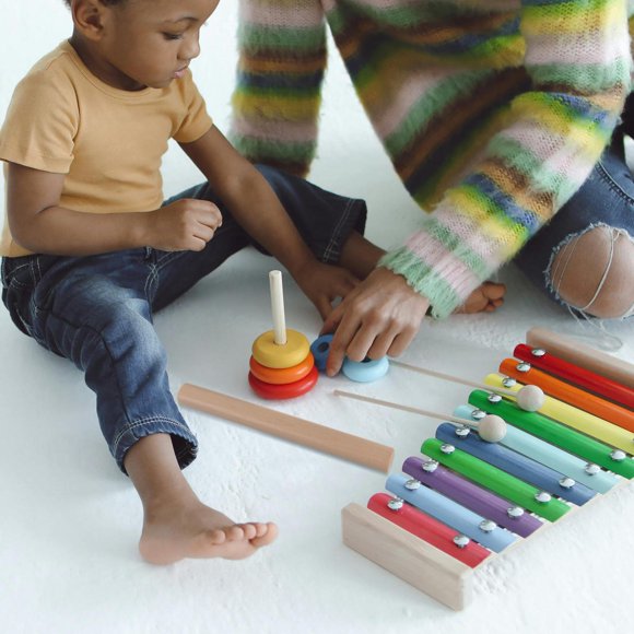 Phenofice 2Pcs Hand Percussion Instruments Wood Beige for Children and Parents