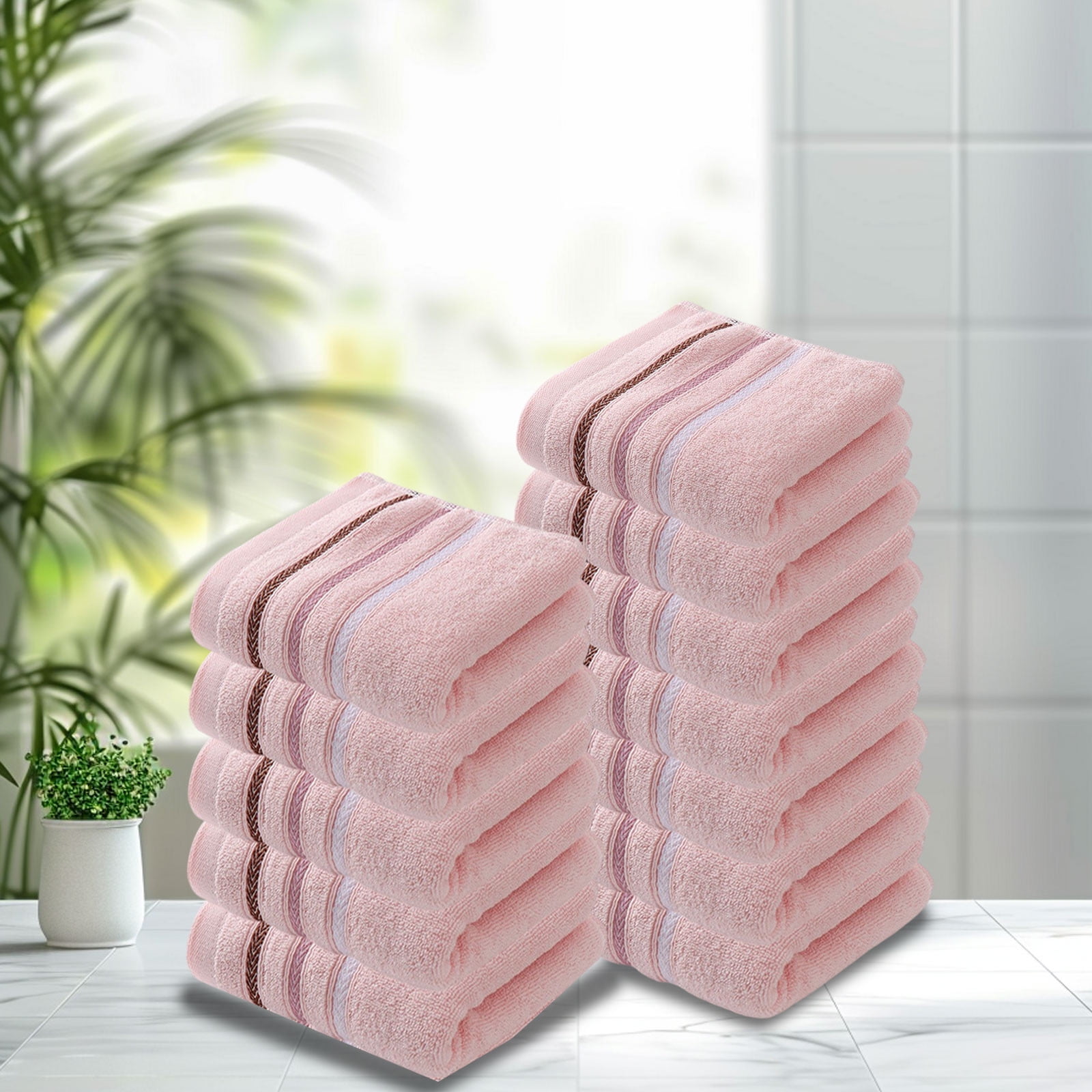 Hiroekza 12-Pack 100% Cotton Hand Towels Set for Bathroom Bath Sheets - Soft, Skin-frindly, Absorbent Towels for Bathroom, Gym, Spa, Hair Care, Facial Towels for Estheticians, Massage Towels Pink