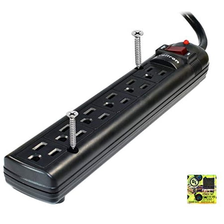 Weltron - Wall Mount 6 Outlet Surge Protector Power Strip 10 ft. Black