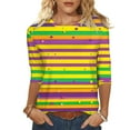 thumbnail image 2 of Gamivast Womens Mardi Gras Sweatshirts Striped 3/4 Sleeve Crewneck Pullover Relaxed Fitted Tunic Tee Tops Holiday Carnival Party Outfits 2026, 2 of 5