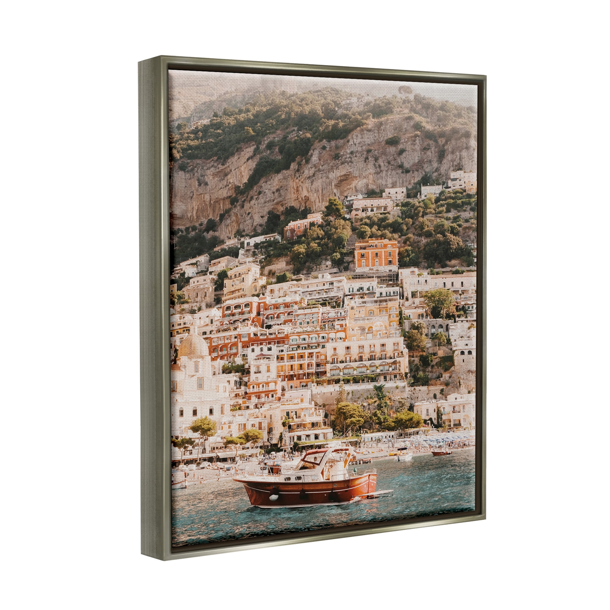 Stupell Coastal Port City Buildings Seaside Landscape Photography Gray Floater Framed Art Print Wall Art