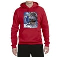 thumbnail image 2 of Wolves and the Moon in the Winter Night | Mens Animal Lover Hooded Sweatshirt Graphic Hoodie, Red, 2XL, 2 of 3