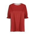 thumbnail image 3 of Olyvenn Teen Girls Cropped Tops Loose Fit Y2K Short T-Shirt Puff Sleeve Summer Casual Tee Top Women Cute Blouses 2025 Trendy Red 14, 3 of 4