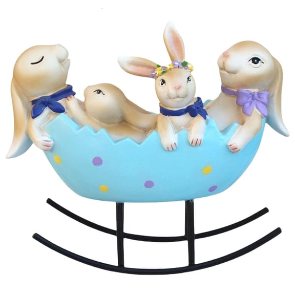 HILOGEL Green and Brown Easters Bunnies Rocking in Eggs Cradles Home Accent