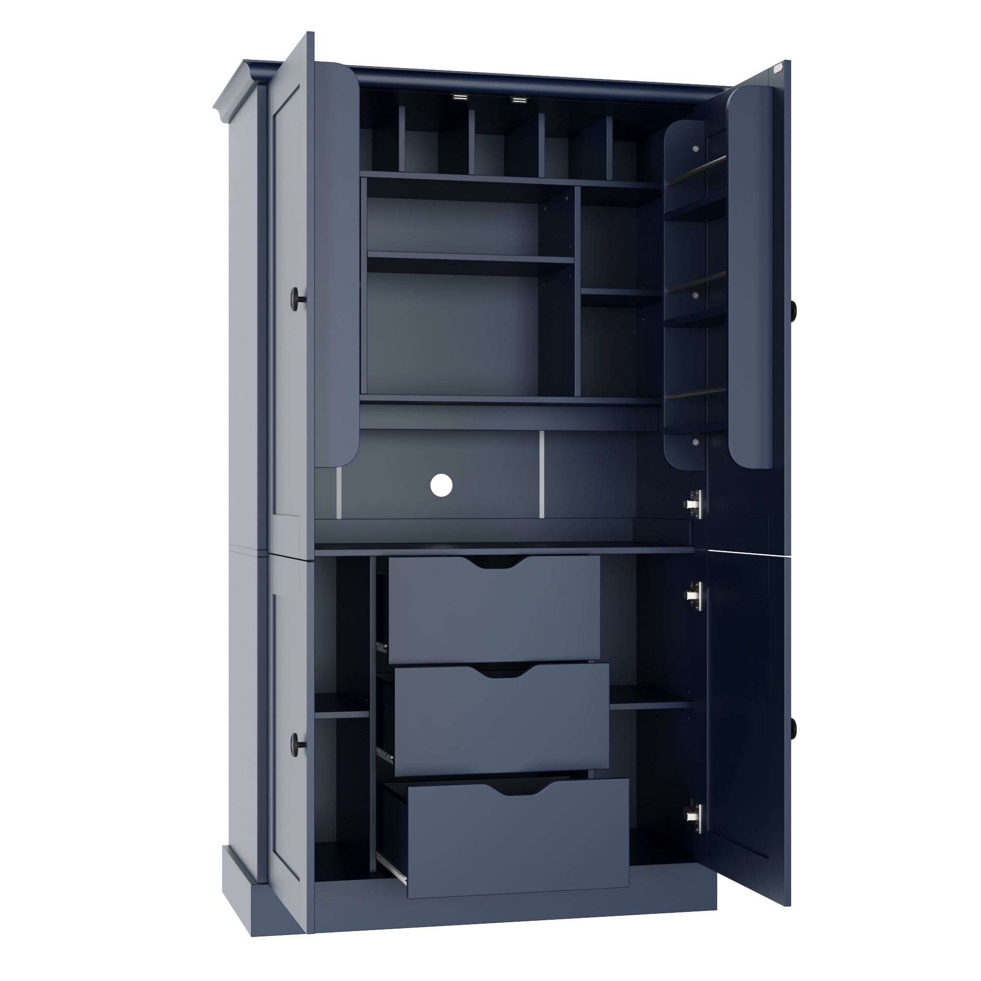Euroco 70.9" Kitchen Pantry Cabinet with 3 Drawers, Farmhouse Tall Storage Cabinet with 6 Door Shelves, Removable Shelves and 6 Wine Racks,Freestanding Cupboard for Dining Room,Blue