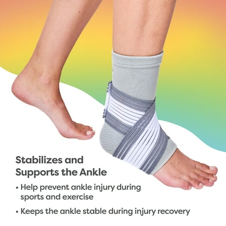 ZenToes Ankle Support Brace for Women and Men, Easy to Use Compression Sleeve with Adjustable Stabilizer Wrap - 1 Count (Gray, Wide Width)