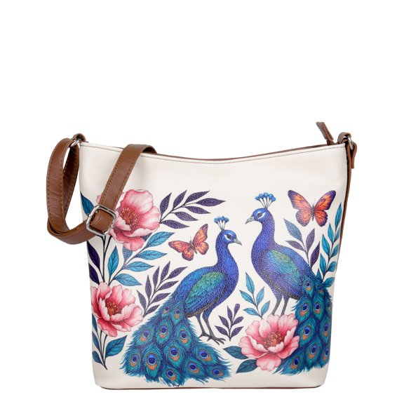 Peacocks Printed PU Leather Crossbody Bag – Adjustable Sling & Over-the-Shoulder Bag for Women – Daily Use & Travel