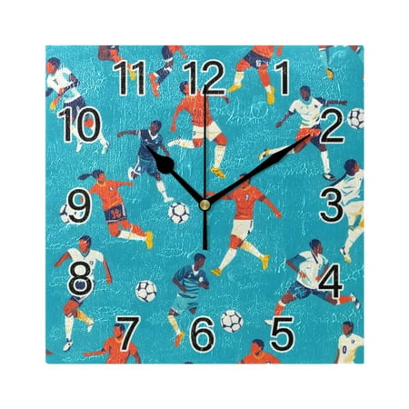 Ryvnso Play Soccer Football Wall Clock Square Silent Non-Ticking Battery Operated 7.78