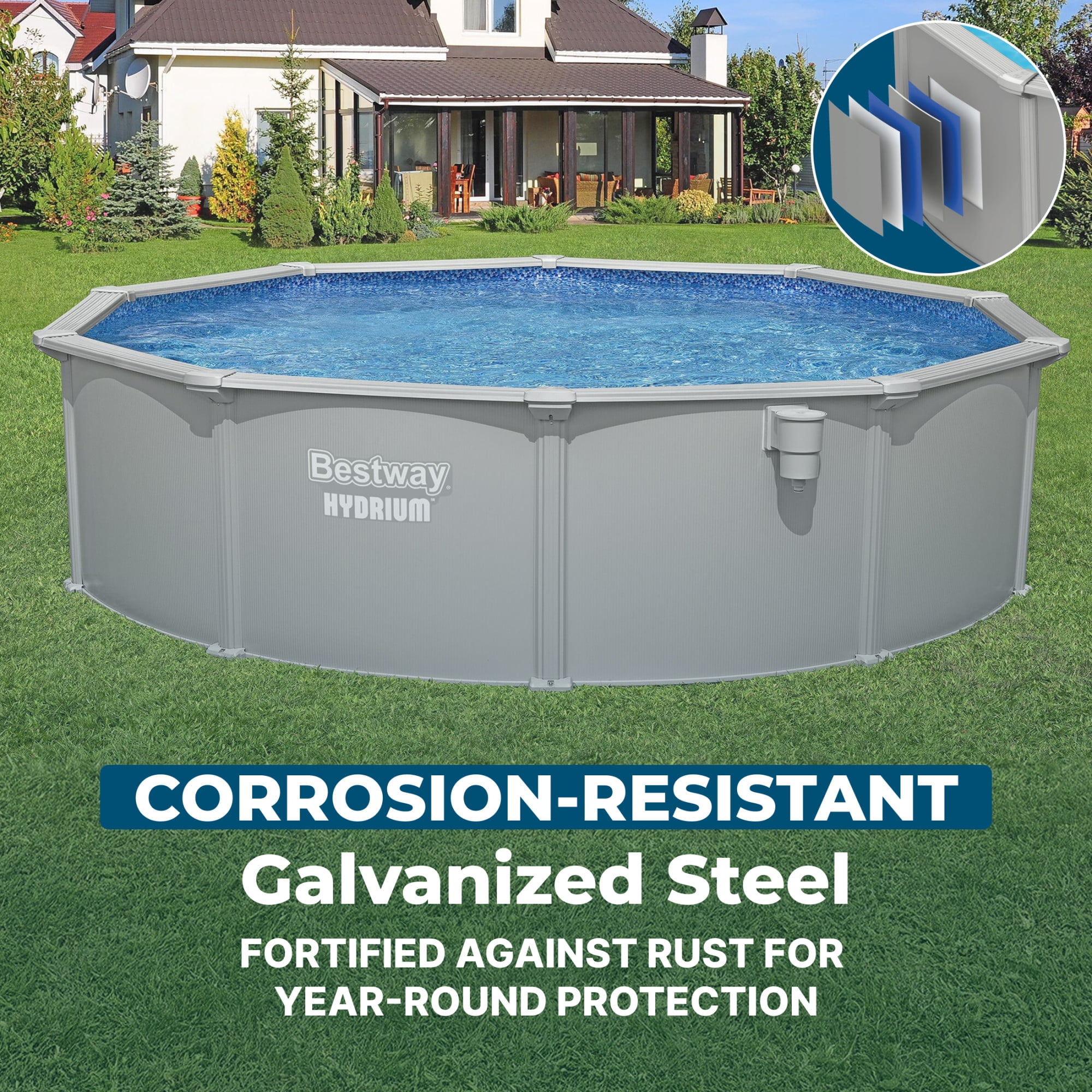 Bestway Hydrium 15' x 48" Steel Side Wall Above Ground Pool w/ Sand Pump & Accessories