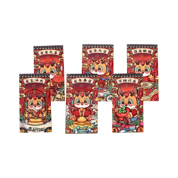 6x sobres rojos chinos Hong Bao duraderos portátiles 2024 paquetes rojos del año del Dragón para fiesta Festival de Primavera , estilo D