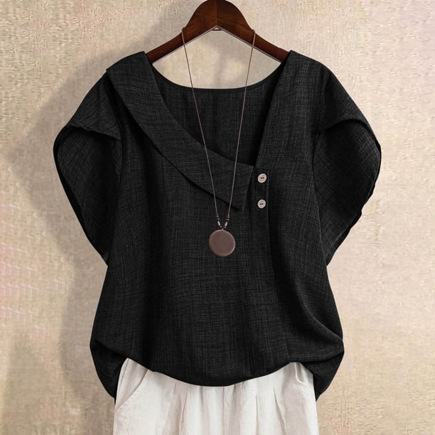 Neewe Button Down Shirts for Womens Petal Sleeve Blouses Irregular Neck Casual Summer Tops Trendy Outfits