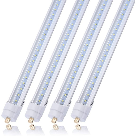 8ft Led Light Tube 6000k 45W Single Pin T8 Clear Dual-Ended Power 4Pack
