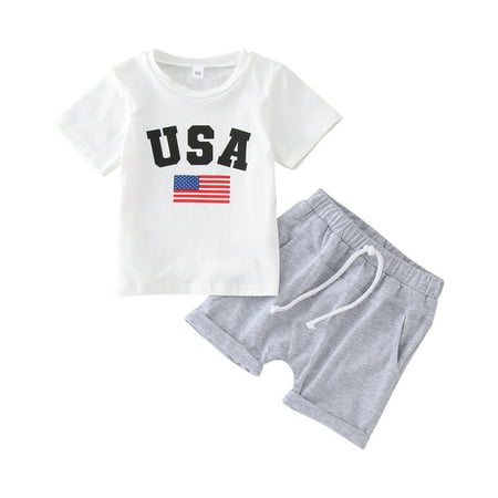 

Toddler Boys Outfits Independence Day Letters Printed 2 PCS Short Sleeve T Shirt Shorts Baby Spring Summer Cute Trendy Streetwear Home Wear Kids Clothes Suits