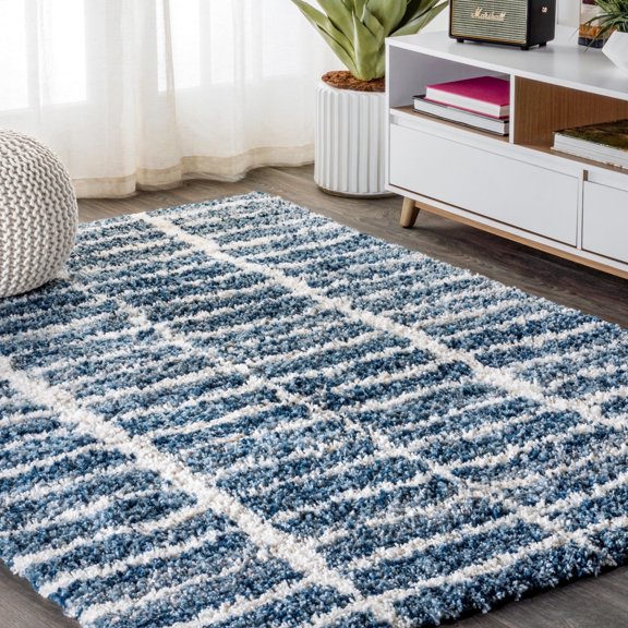JONATHAN Y MALIBU SHAG 5 x 8 Area Rug, Ankara Vintage Medallion - Blue/Ivory, MBS101B-5