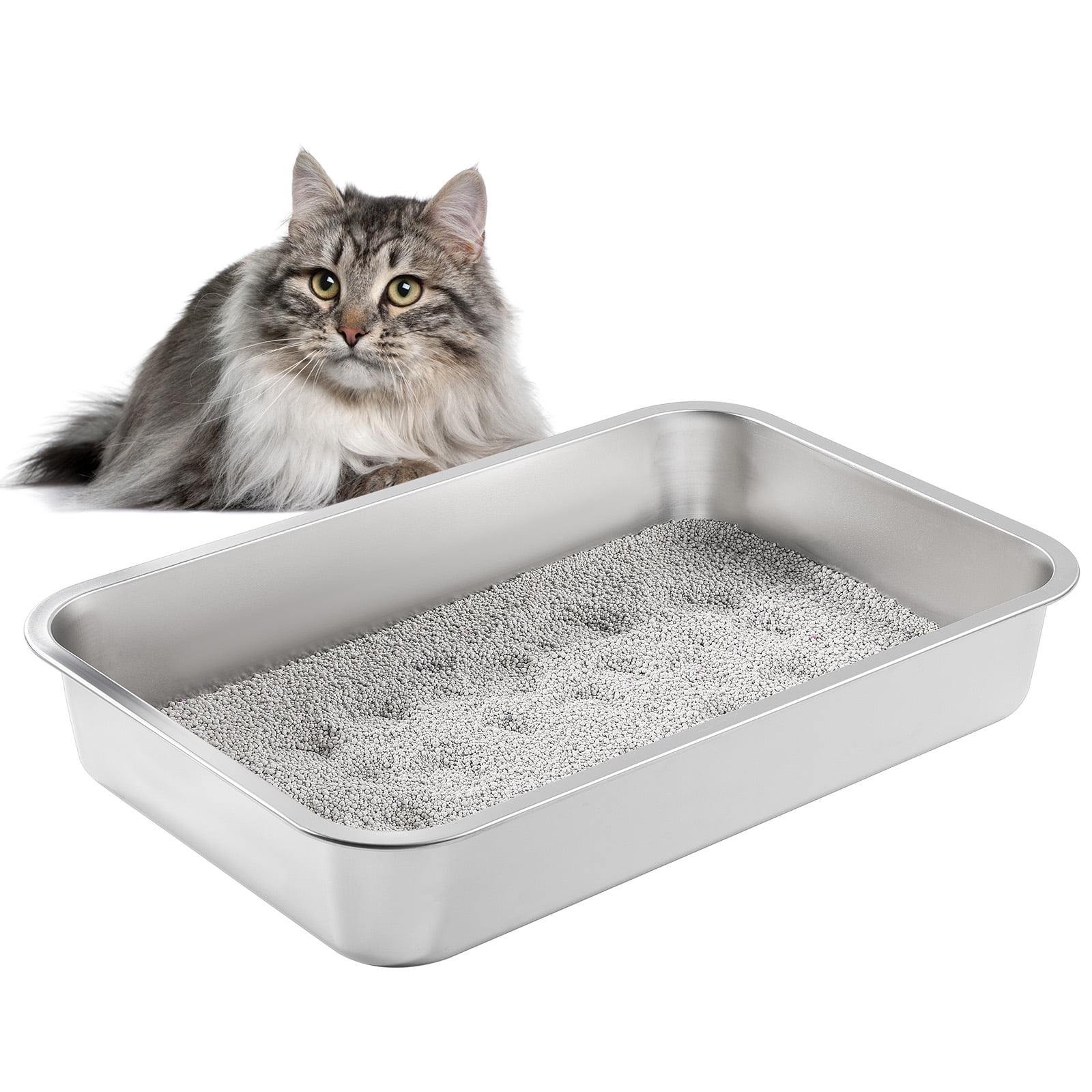 Yangbaga Stainless Steel Litter Box for Cat and Rabbit,Odor Control Litter Pan,Non Stick Easy to