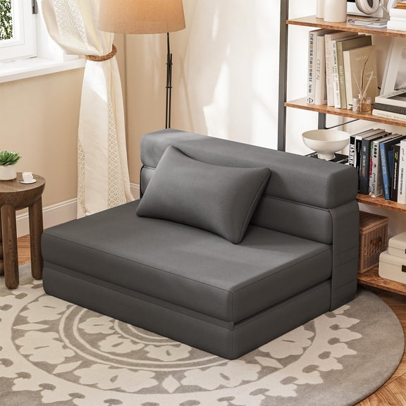 Dark Grey Folding Sofa Bed Floor Couch Convertible Sleeper With Pillow For Living Room Small Space