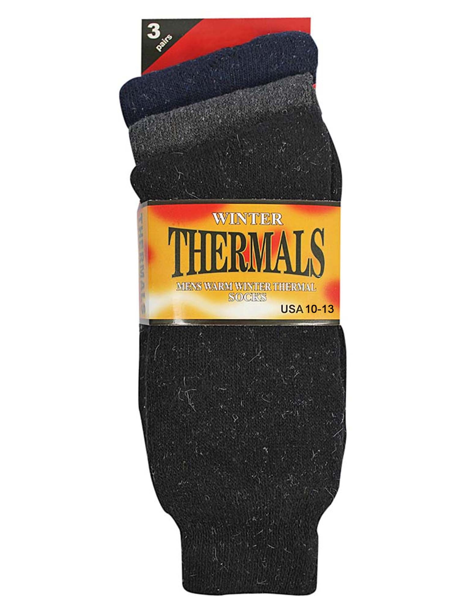 New Men'S Thermal Boot Socks 3 Pk size 10-15 Colors Black &  Gray 