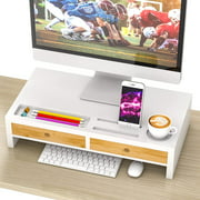ZHUOYUE Monitor Stand Riser with Drawers - White Wood Computer Desk Organizer with Storage 20.50L 10.60W 4.80H Inch