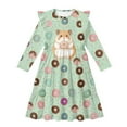 thumbnail image 4 of FKELYI Girl Long Sleeve Dress Hamster Donut Green Print Ruffle Sleeve Crew Neck Trim Dress for Birthday Party A Line Tiered Swing Pactchwork Dresses, 9-10 Y, 4 of 6