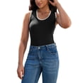 thumbnail image 2 of ATHLECHIC Camisetas de punto acanalado para mujer, con bloque de color, ajustadas, de cuello redondo, chalecos de verano casuales, L, negro y blanco, 2 of 5