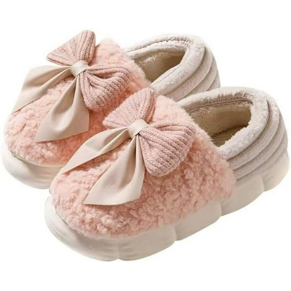 Women's Lovely Bowknot Comfortable Cotton Slippers for Indoor Home House Walking
