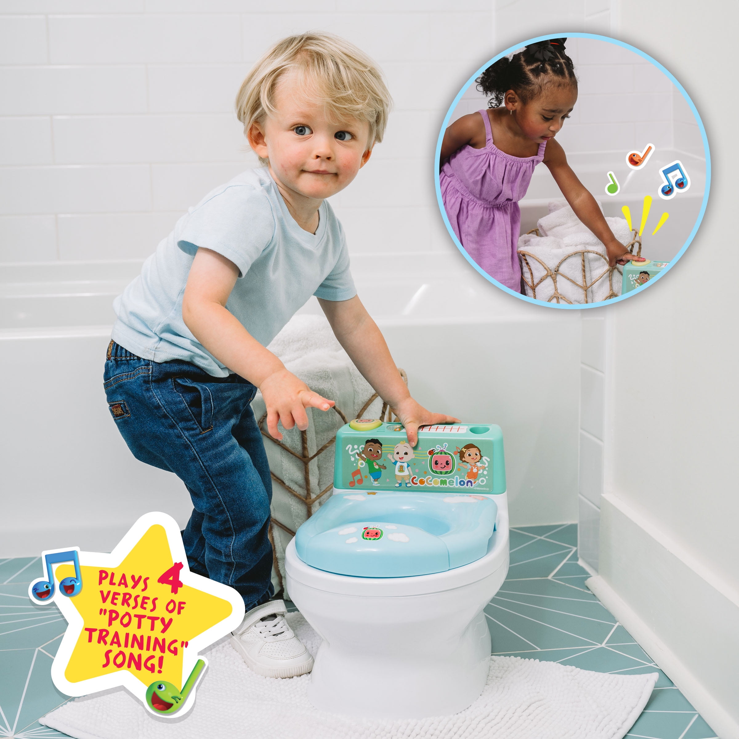 CoComelon Musical Transition Potty Trainer - Splash Guard, Storage, Unisex Children 12+ Months