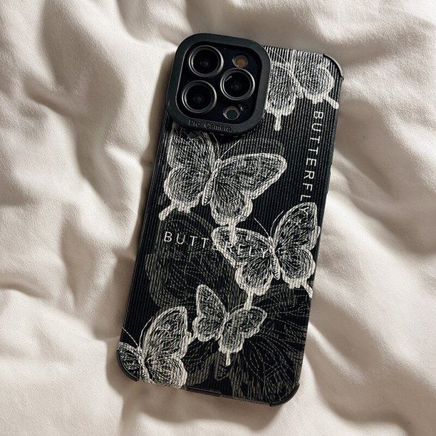 Funda de cuero de mariposa Retro para iPhone, cubierta de silicona suave a prueba de golpes para iPhone 14 Pro Max, 13, 12, 11, XS, XR, 7, 8 Plus Fivean unisex