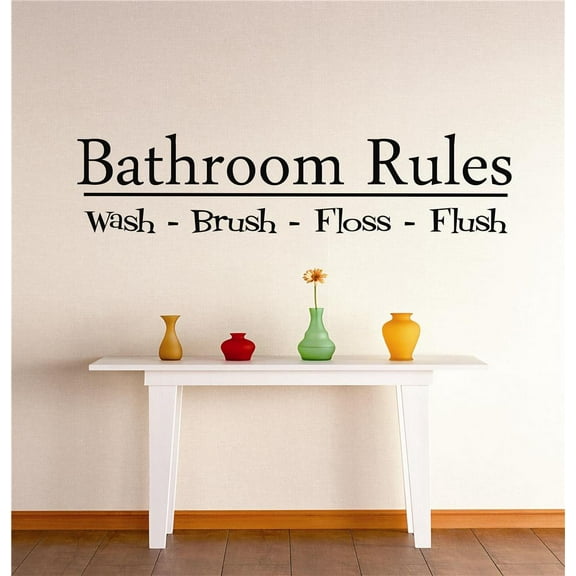 Design With Vinyl Bath Rules Wash Brush Floss Flush Artwork Restroom Toilet Paper Wall Decal for Children - Themed Décor - Size: 14 In x 36 In