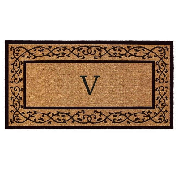 Calloway Mills  3 x 6 ft. Abbington Monogram Rectangular Doormat, Natural & Black - Letter V