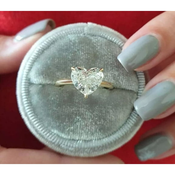 4Ct Heart Lab Created Diamond Solitaire Engagement Ring 14K Yellow Gold Plated Silver