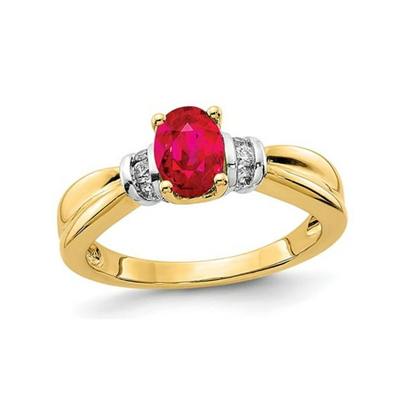 1.00 Carat (Ctw) Natural Ruby Ring in 14K Yellow Gold with 1/10 Carat (Ctw) Diamonds
