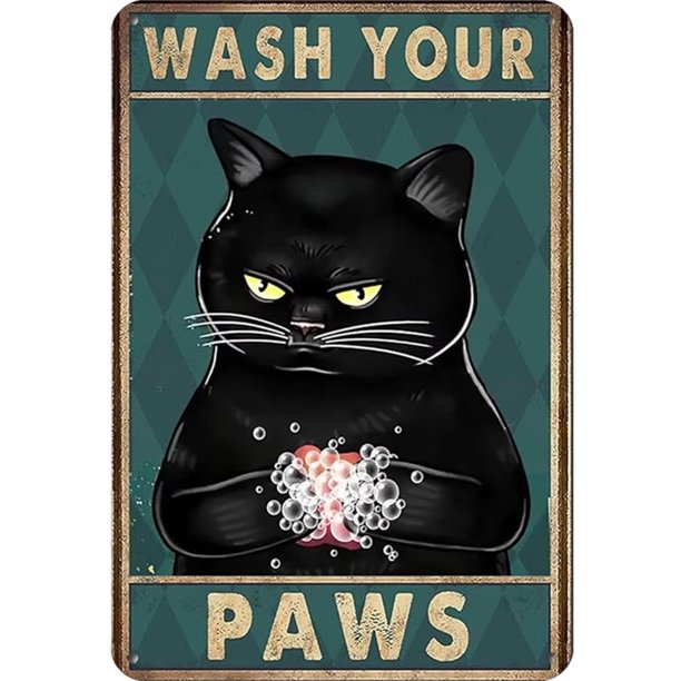 Placa Metal Vintage Gato Rectangular Pintura Hierro Arte La Pared Del 20x30 Cm