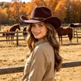 thumbnail image 2 of LILIYA Western Cowboy Hat for Women and Men, Classic Unisex Wide Brim Shapeable Headwear with Decorative Belt Buckle, Lightweight Sun Protection Hat, 2 of 5