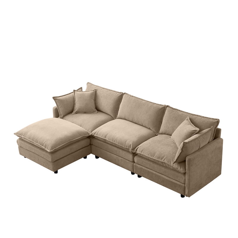 105" Modular Sectional Couch, 3-Seater Soft Chenille L-Shaped Sofa with Ottoman, Upholstery Sofa Couch with Pocket Coil & High-Density Foam for Living Room