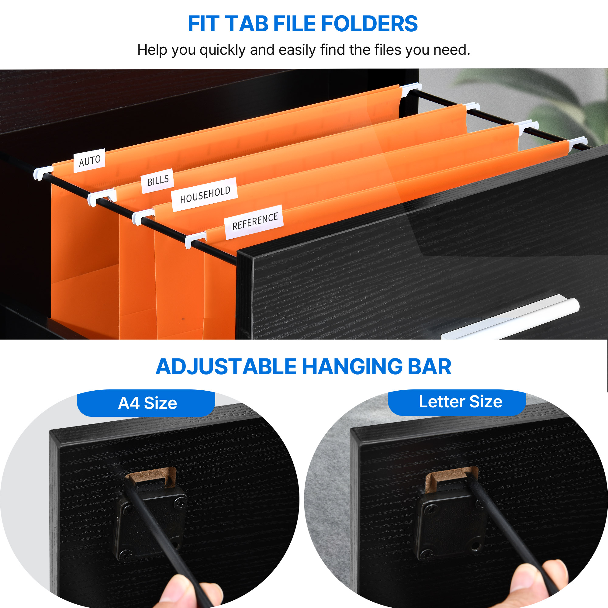 DEXTRUS 3-Drawer Wood File Cabinet with Lock,15.82" Vertical Filing Cabinet for Letter A4-Sized Files, Chest Organizer Office Storage, Black