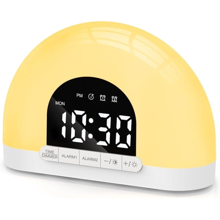 Sunrise Alarm Clock with Wake Up Light and Dual Alarms, Dimmable Bedside Night Light with 7 Nature Sounds and Snooze for Heavy Sleepers