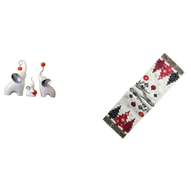 Figuras de familia de elefantes y camino de mesa navideño. Esculturas de animales de para decorar la mesa de centro, la sala de estar y el d