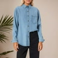 thumbnail image 2 of XIAOCHA Casual Denim Shirt For Women Long Sleeve Collared Button Blouses Oversized Pocketed Shirts Daily Wear, 2 of 4