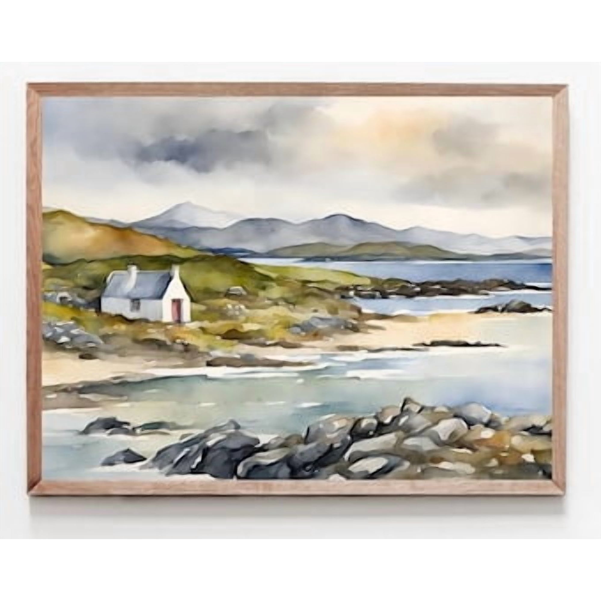 Ring Of Kerry Painting Ireland Watercolor Poster Tiny Irish Cottage Wall Art Coastal Landscape Seascape Artwork , Poster Print Only