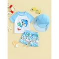thumbnail image 2 of CIYCuIT Toddler Baby Boys Rash Guard Swimsuit Sets Cartoon Print Short Sleeve Tops + Shorts + Hat 3Pcs Outfits Infant Casual Summer Bathing Suits Beach Wear 0-3 Years, 2 of 9